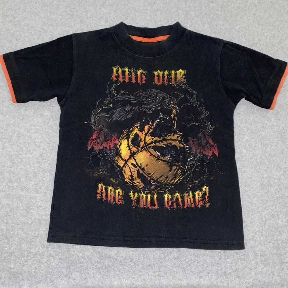 Vintage Y2K AND1‎ Shirt Youth Sz 8 Raven Basketball Are You Game Goth Tee 15x17